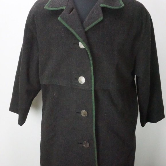 Original Bayerisch Loden Freudrick Gray Green 20 Pfennig Button Coat Jacket L